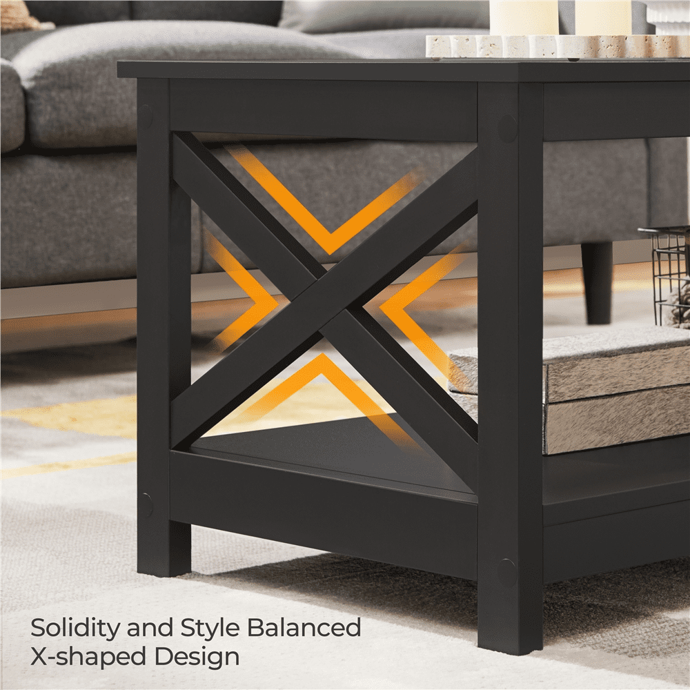 Topeakmart X-Design Coffee Table Living Room Furniture Table with Storage Shelf, Black