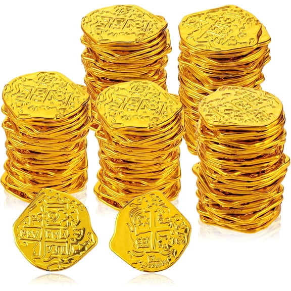 100 Pieces Pirate Coins Plastic Coins Replica Spanish Doubloons St. Patrick's Coin Pirate Party Decorations for Pirate Party Decorations Halloween Adventure Themed Event