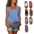 thumbnail image 3 of Blusa informal holgada con botones para mujer, blusa azul sin mangas XL, 3 of 6