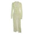 thumbnail image 3 of Coduop Women Bikini Cover Up Cardigan Dress Mesh Sheer Long Sleeve High Split Long Beach Dress, 3 of 9