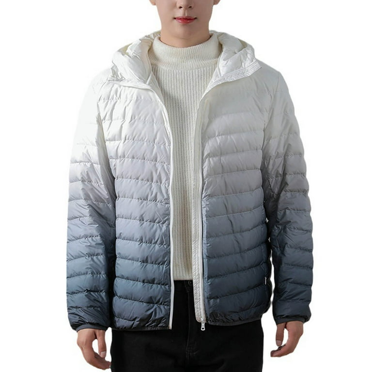 YLSDY Men's Down Jacket Ombre Gradient Hooded Winter Warm