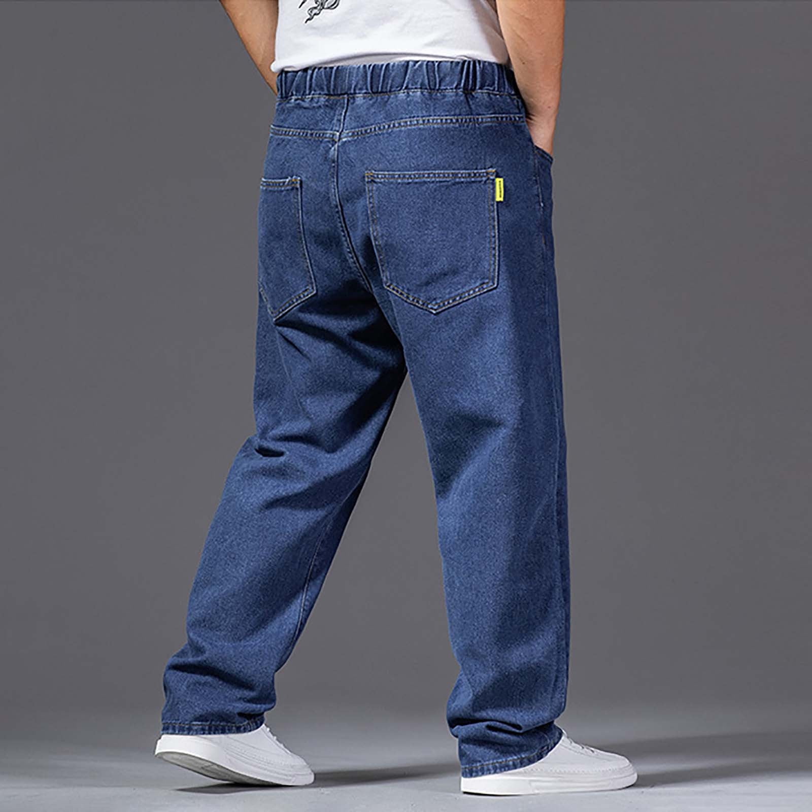 Leesechin Mens Elastic Waist Jeans Relaxed Fit Men's Jeans