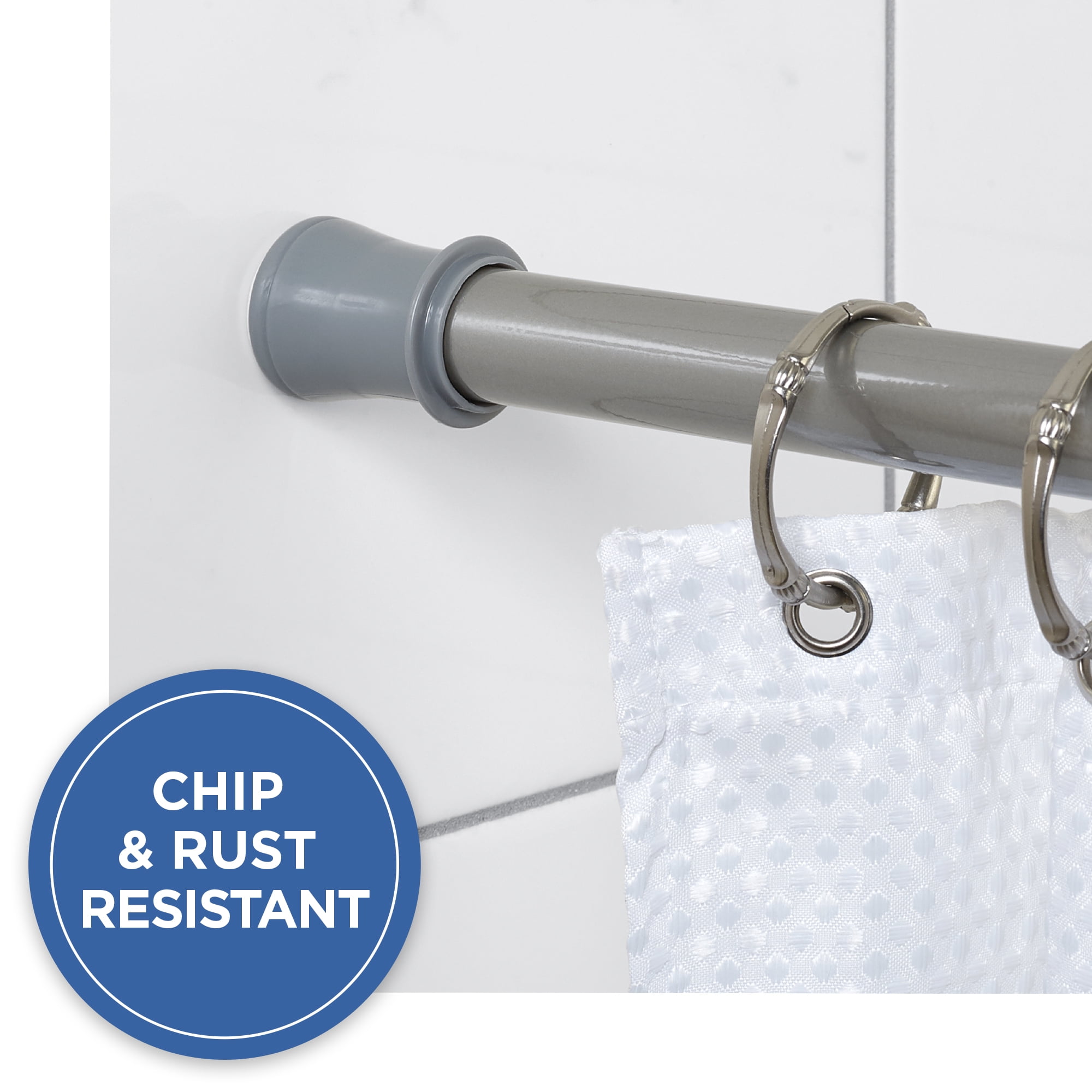 Mainstays Easy Hang Shower Curtain Tension Rod, Adjustable 44" - 72", Brushed Nickel