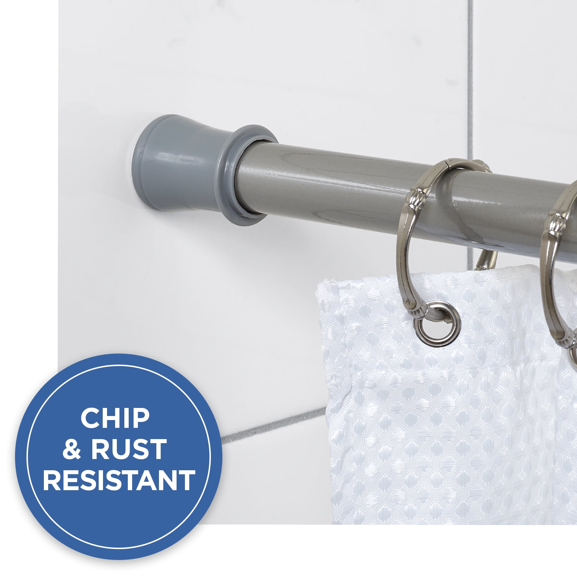 Mainstays Easy Hang Shower Curtain Tension Rod, Adjustable 44' - 72', Brushed Nickel