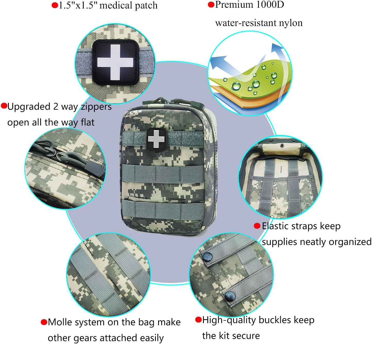 EMT MOLLE Ifak Pouch Tactical MOLLE Medical First Aid Kit Utility Pouch ACU Camouflage