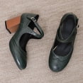 thumbnail image 3 of SACFOF Chunky Heel Ankle Strap Pumps for Women Closed Round Toe Comfortable 3 Inches Low Heel Mary Janes Leather Dress Shoes Office Working Party Event Prom Business, 3 of 6