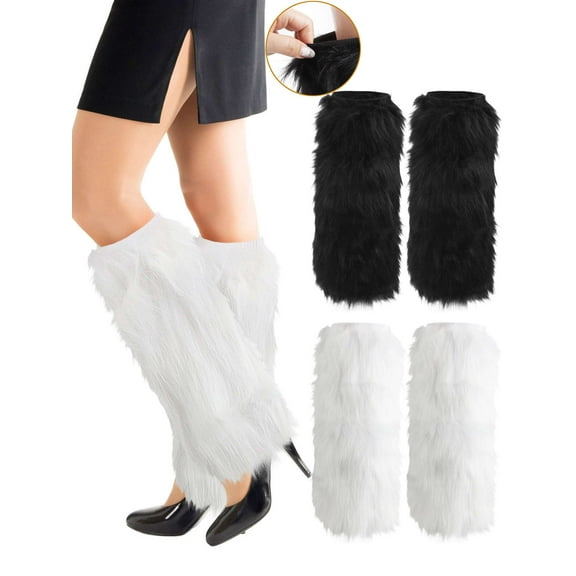 Gustave Faux Fur Leg Warmers Winter Soft Cozy Furry Long Boot Cuffs Covers Fashion Y2K Leg Warmer for Women Girls Party Costumes "White"
