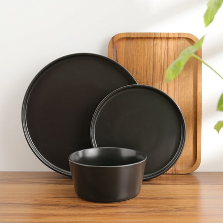 Stone + Lain Celina Stoneware Collection Round Dinnerware Set 24-Piece Service for 8 Black Matte
