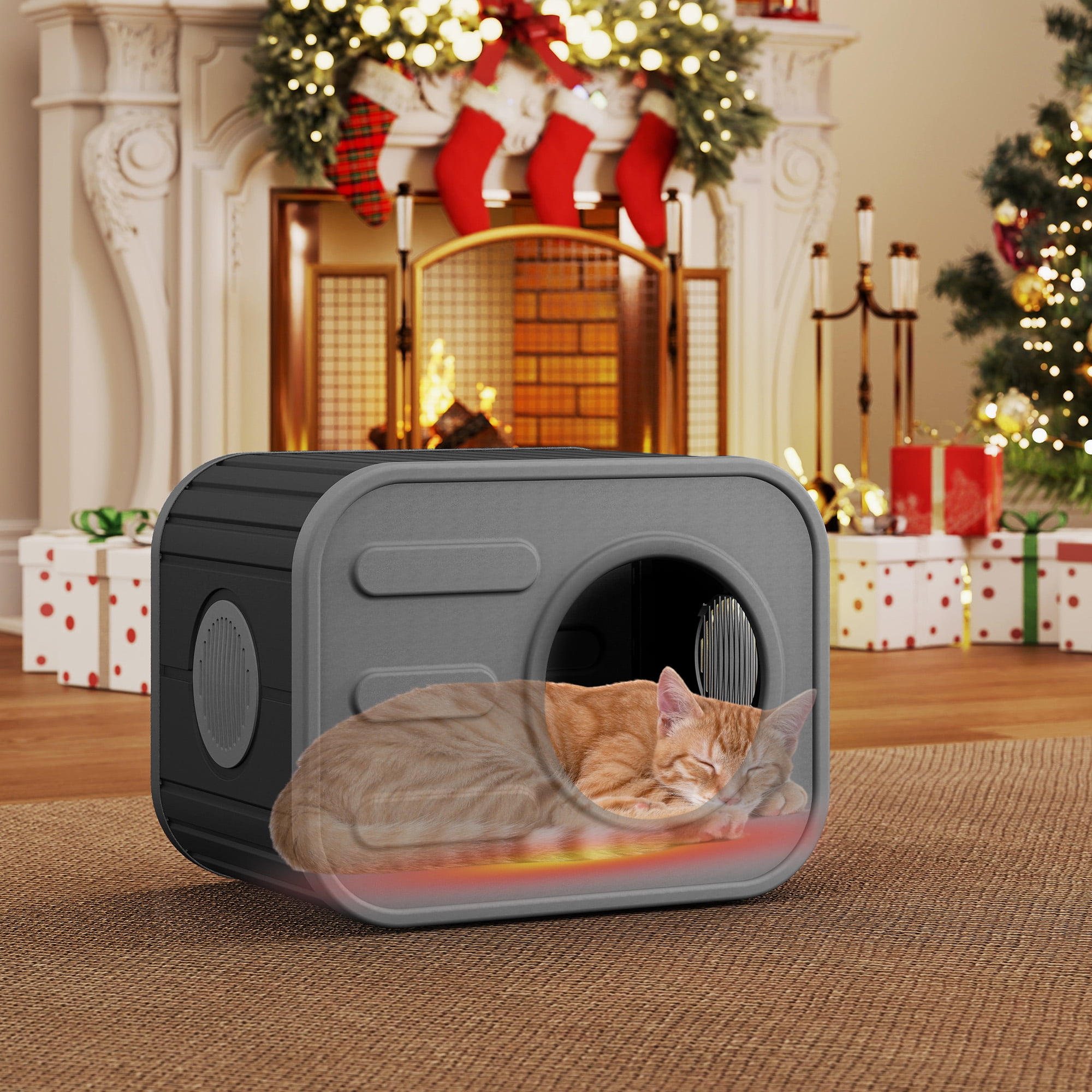 Bifanuo Cat House for Indoor & Outdoor Cats,Weatherproof Resin Cat Shelter with Camera-Shaped Design,Ventilation, Assemble Easily for Home & Yard,Gray