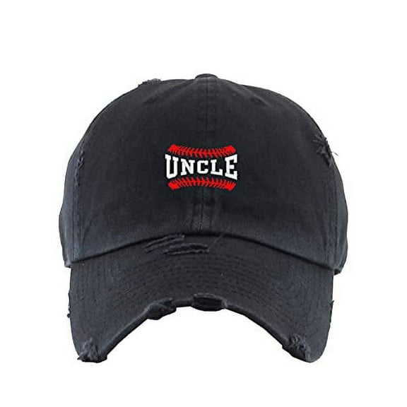 Baseball Uncle Vintage Baseball Cap Embroidered Cotton Adjustable Distressed Dad Hat Brush Black