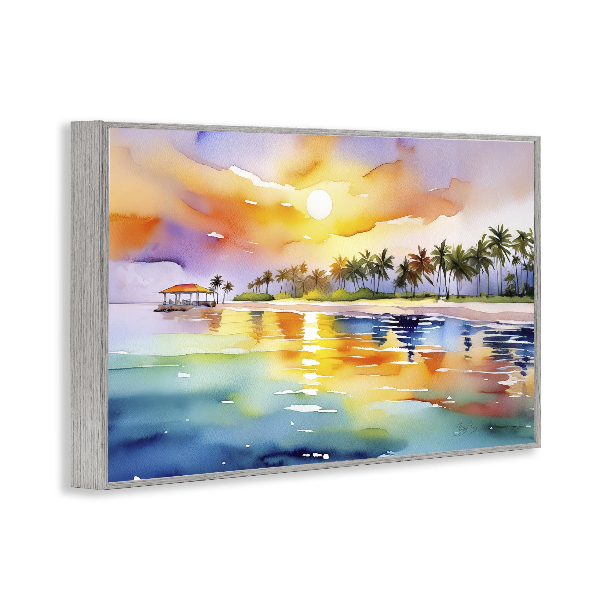 Stupell Industries Caribbean Calm Sunset Gray Framed Giclee Art, design by Shelly Craig