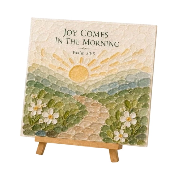 Joy Comes In The Morning Sunrise Sea Glass Art Kit,15cm DIY Inspirational Craft Set with Wooden Easel, Hopeful Scripture Keepsake Decor Gift
