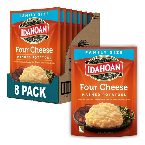 Idahoan Four Cheese Mashed Potatoes Family KKS1 Size, 8 oz Pouch (Pack of 8)