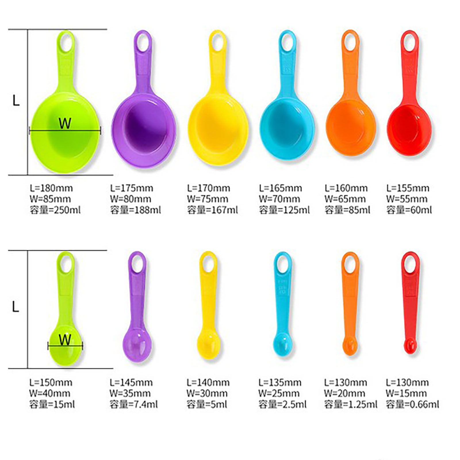  Measuring cups and spoons set of 12, Plastic Colorful Measuring  Cups Meausuring Spoons Stackable for Measuring Dry and Liquid Ingredients  Great for Baking and Cooking(Random Color): Home & Kitchen