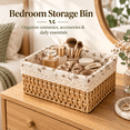 thumbnail image 7 of Small Woven Storage Basket with Liner, Rectangular Decorative Rattan Organizer Bin for Home Bathroom Bedroom Kitchen Office Sundries Cosmetics, L, 7 of 7