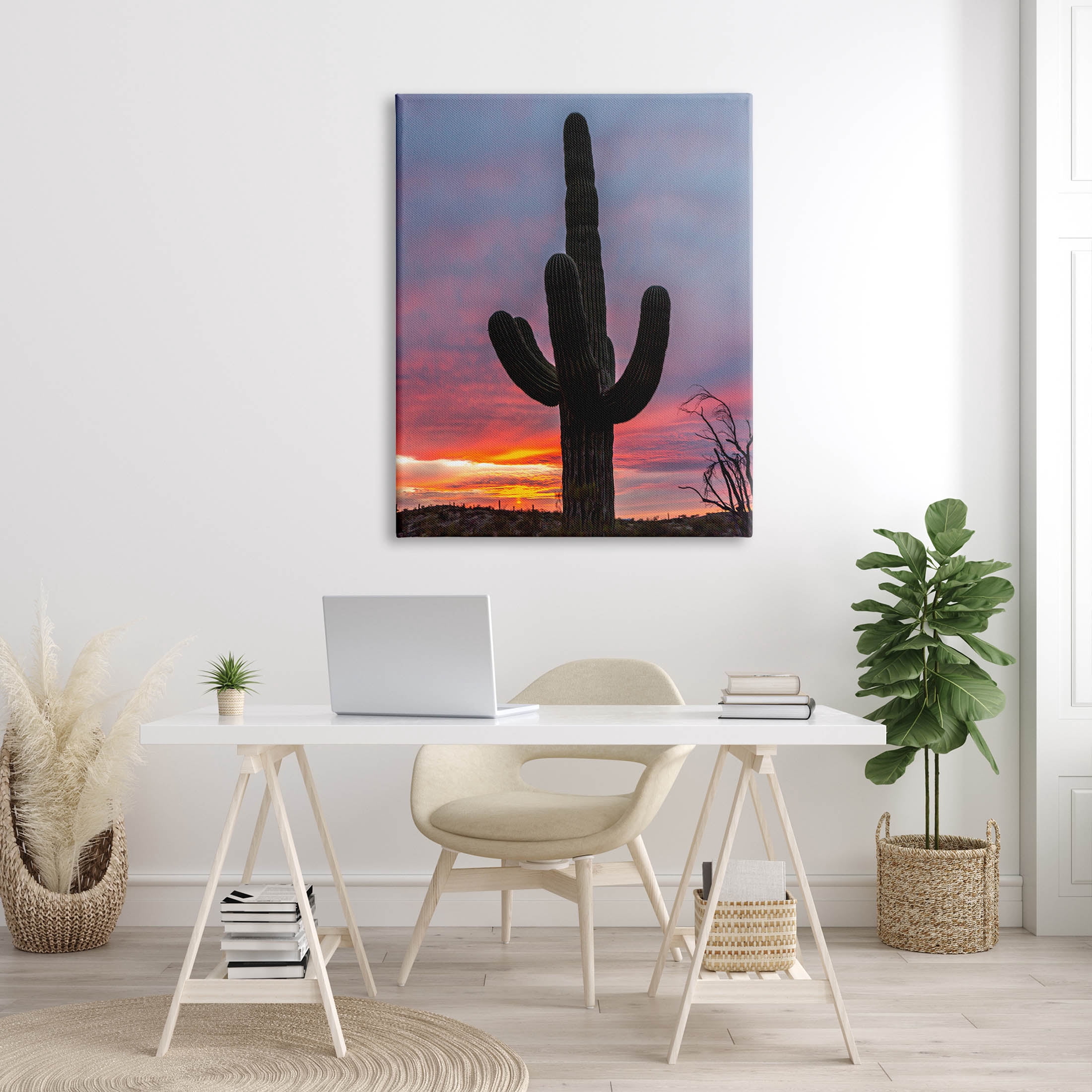 Looming Desert Cactus Silhouette Landscape Photograph Gallery Wrapped Canvas Print Wall Art