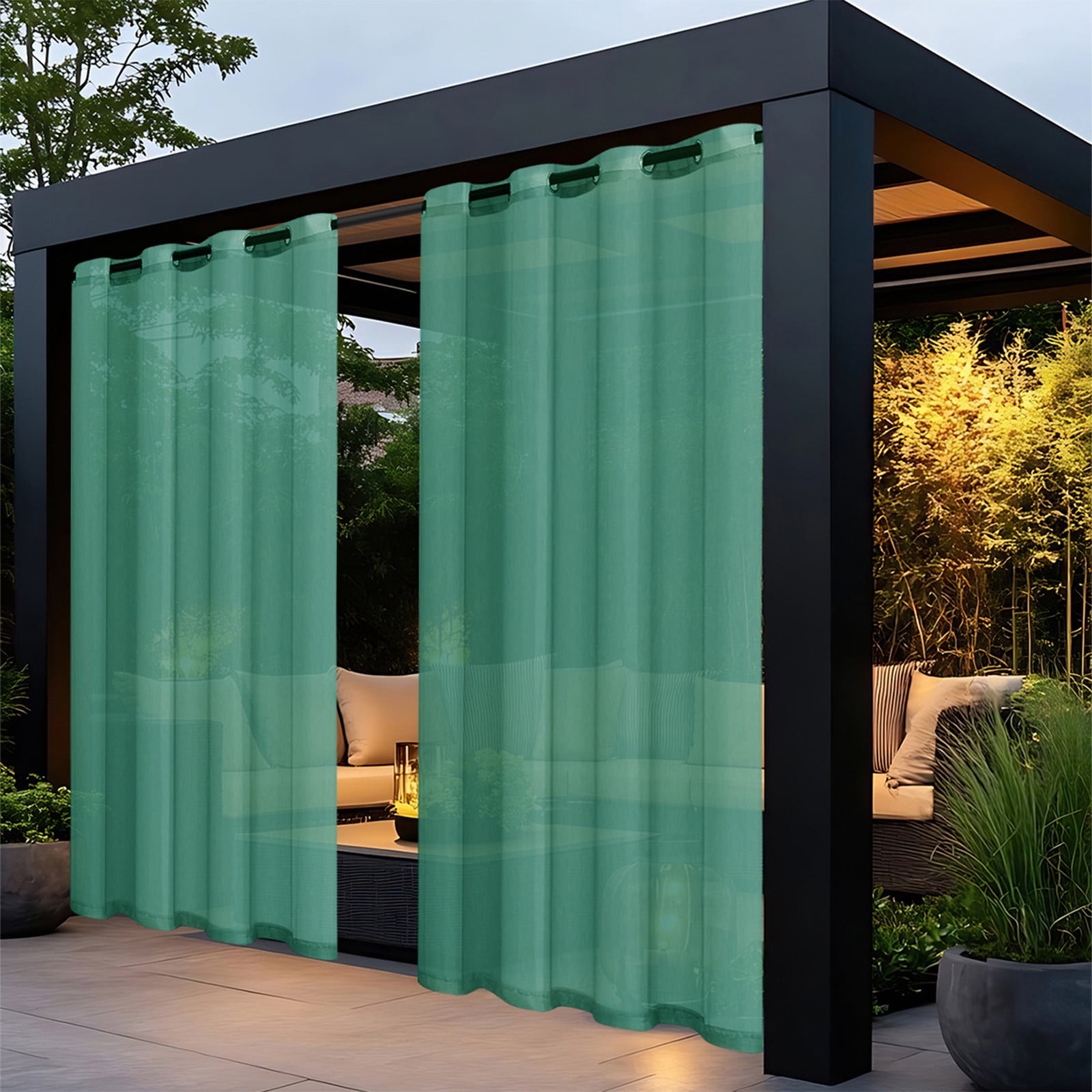 Xhegex Outdoor Curtains Waterproof Windproof Weatherproof Curtain for Patio, Cabana, Porch, Pergola and Gazebo, Grommet Top and Tab Bottom Drape, 2Panels, 52x72 inch, Green