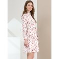thumbnail image 4 of INSPIRE CHIC Robe Femme à Col Montant, Florale, Évasée, Manches Longues, Ligne A, Taille à Nouer, Blanc, TP, 4 of 6