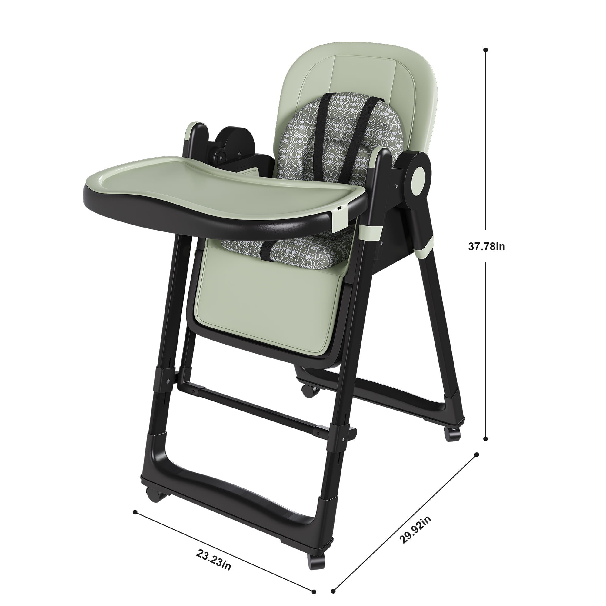 2-in-1 Convertible High Chair Baby Rocker, Foldable Infant Feeding Chair with 5-Point Harness, Lockable Silent Wheels & Detachable 2-Tier Tray for 6 Months–3 Years