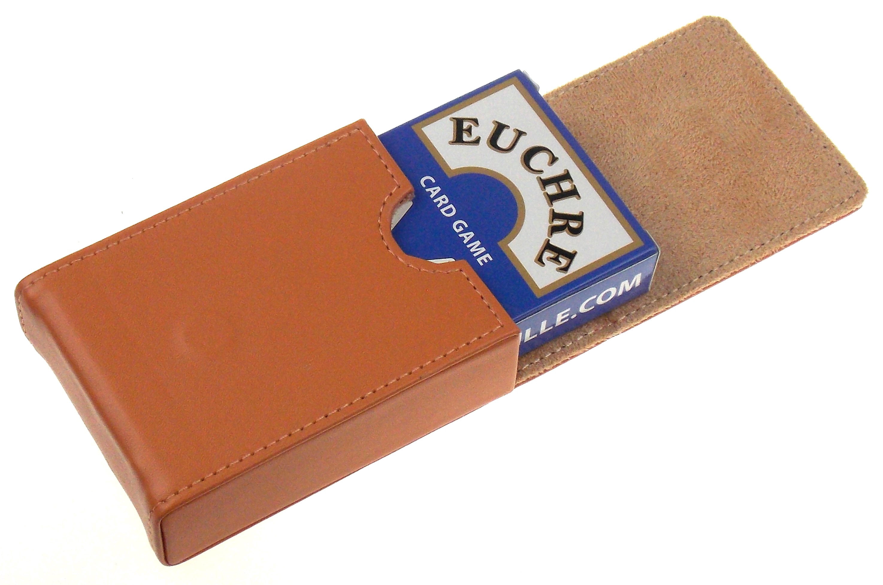Hickoryville Euchre Playing Cards -2 Euchre Decks in 1 Box with Tan Leather Storage Case