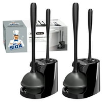 MR.Siga Toilet Plunger and Bowl Brush Combo for Bathroom Cleaning, Black, 2 Sets