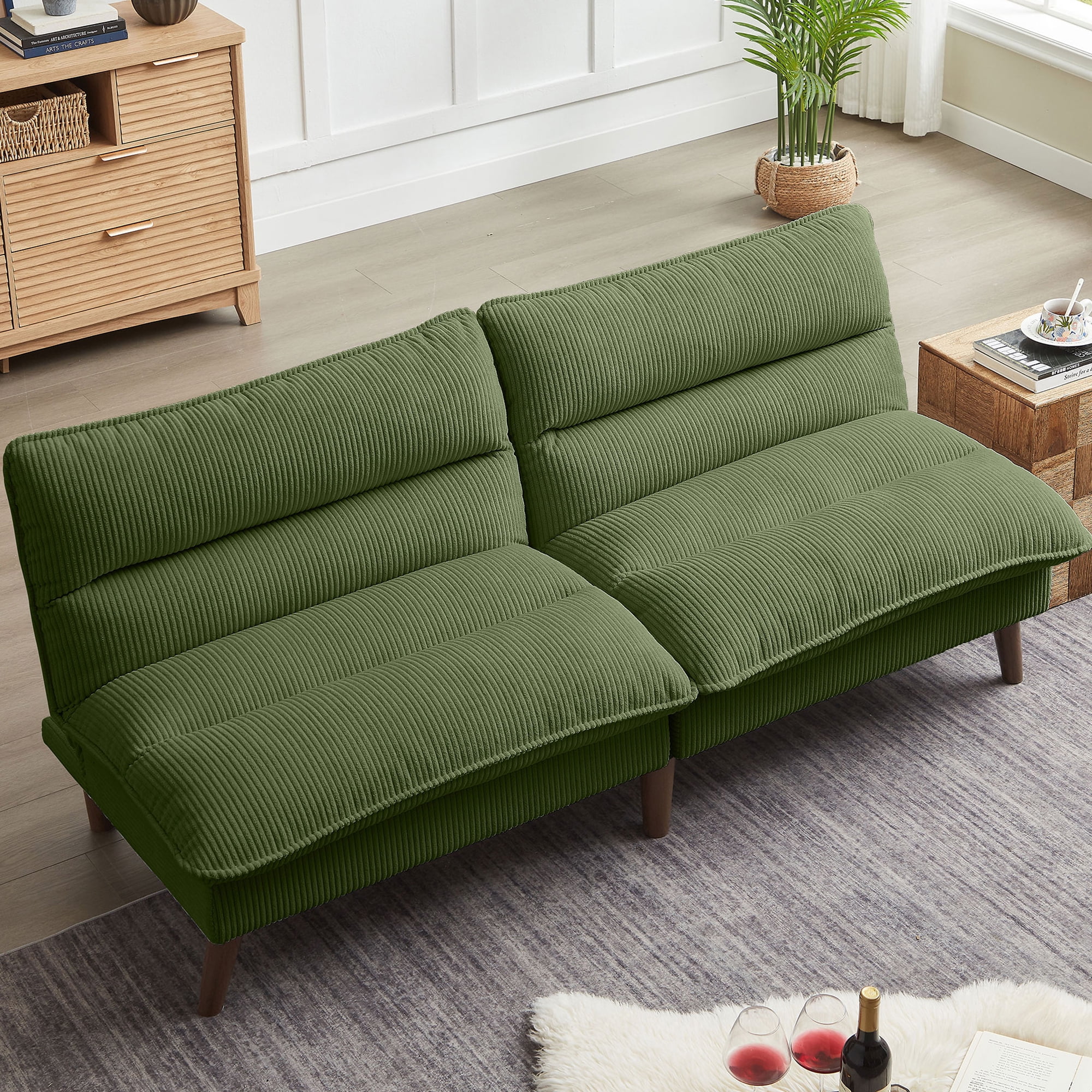 Jarenie Chireca 72" Futon Sofa Bed, Convertible Futon Couch with Adjustable Backrest, Modern Corduroy Futon Sleeper Sofa for Small Spaces, Living Room, Office, Green