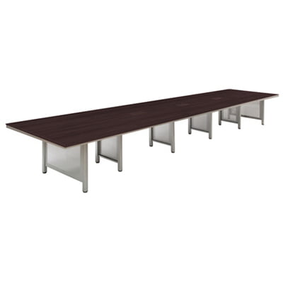 at Work Expandable Conference Table 8' Espresso Laminate Top/Brushed Nickel Painted Steel Leg with Modesty Panel 