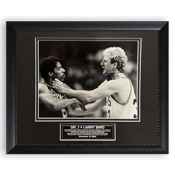 Julius Erving "Dr. J"  Larry Bird Unsigned Photo Framed to 11x14