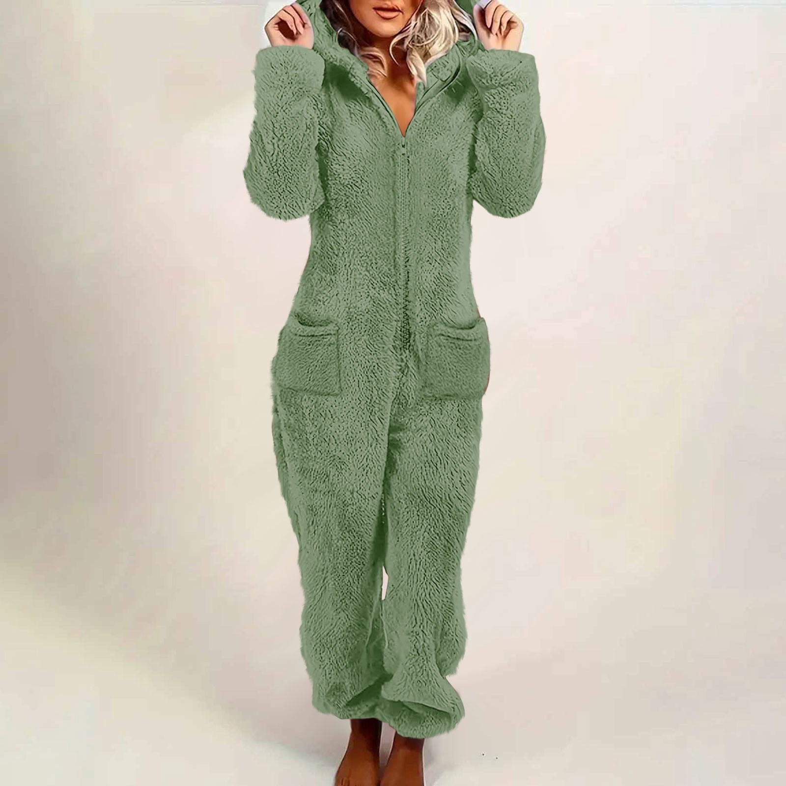cocolona Womens Winter Onesies Pajamas Fleece Fuzzy Hooded Jumpsuit Soft Comfy Romper Warm Loungewear One Piece Sleepwear