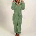 thumbnail image 6 of Awdenio Women's Jumpsuits Fuzzy Onesie Hooded Solid Pajamas Zipper Long Sleeve Plush Romper, 6 of 8