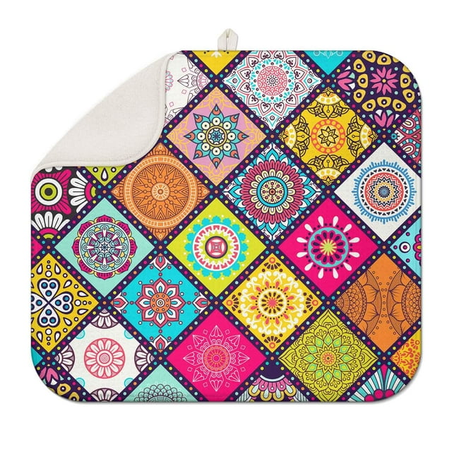 Estera De Secado Boho De 16.0 X 18.0 In, Diseño Abstracto De Cuadros De Cocina, Piedra Grande, Esteras De Secado De Platos Para Cocina, Esteras De Secado Coloridas Para El Mostrador Del Hogar, Esteras