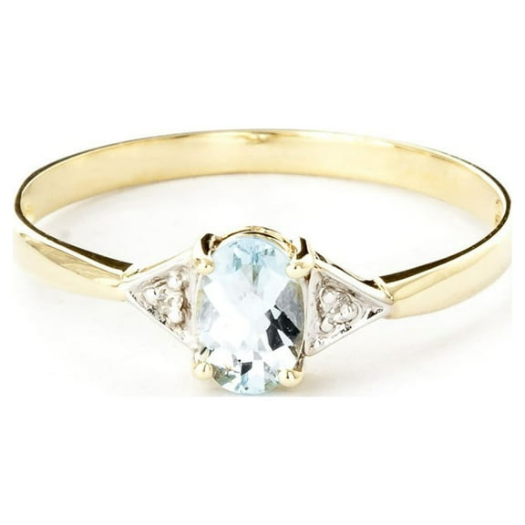 Galaxy Gold GG 14K Yellow Gold 0.46 Carat Natural Diamonds and Oval-Shaped Aquamarine Ring - March Birthstone - Courage & Clarity - Sizes 5.5 to 11 - Fine Jewelry for Women