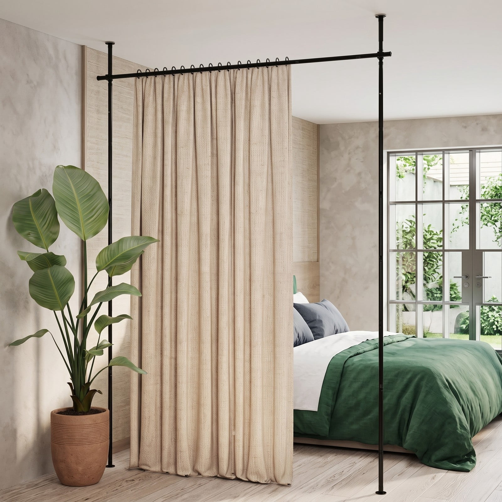 ALPULON Room Divider Curtain Rod, Adjustable Floor to Ceiling Tension Rod No Drilling Required, Expandable 28-72 Inch Width Metal Curtain Rod for Bedroom Living, Black