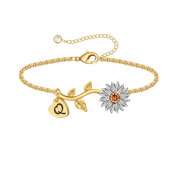 TINGN Initial Sunflower Bracelets for Girls Women 14k Gold Plated Sunflower Bracelets