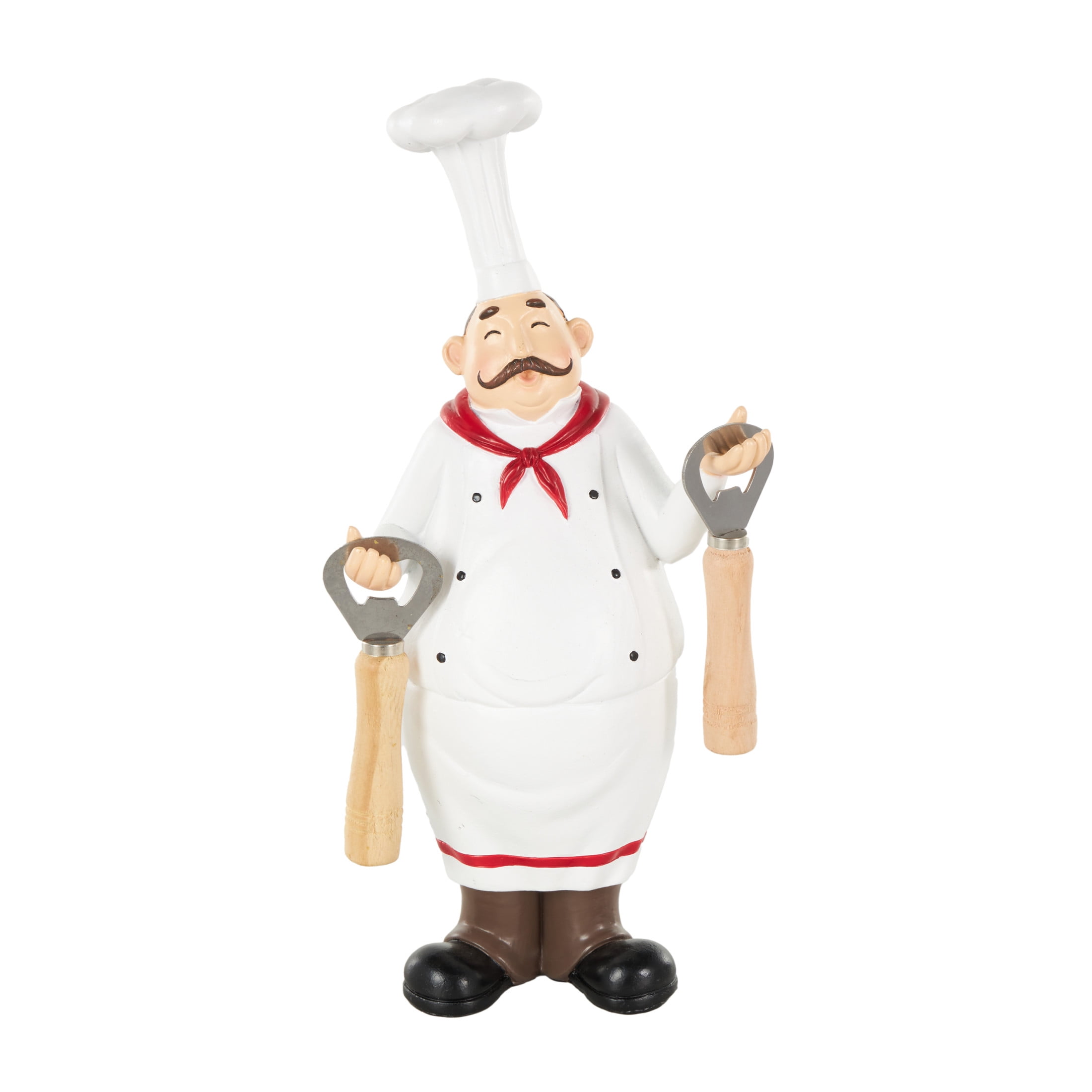12", 10"H White Polystone Kitchen Bottle Opener Holder Chef Sculpture with Corkscrew, by DecMode (2 Count)