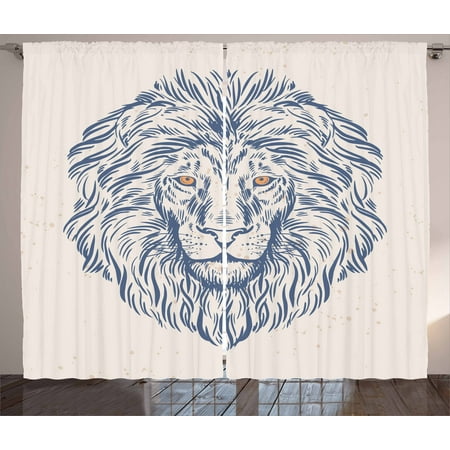 Modern Curtains 2 Panels Set Portrait Of A Lion King Of The