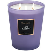 HomeLights Highly Scented Soy Candles Big 33.3 oz for Home. 3 Cotton Wicks, Smokeless Long Lasting 70 hrs in Lilac Blossom. 5x6", Great Gift for Women & Men