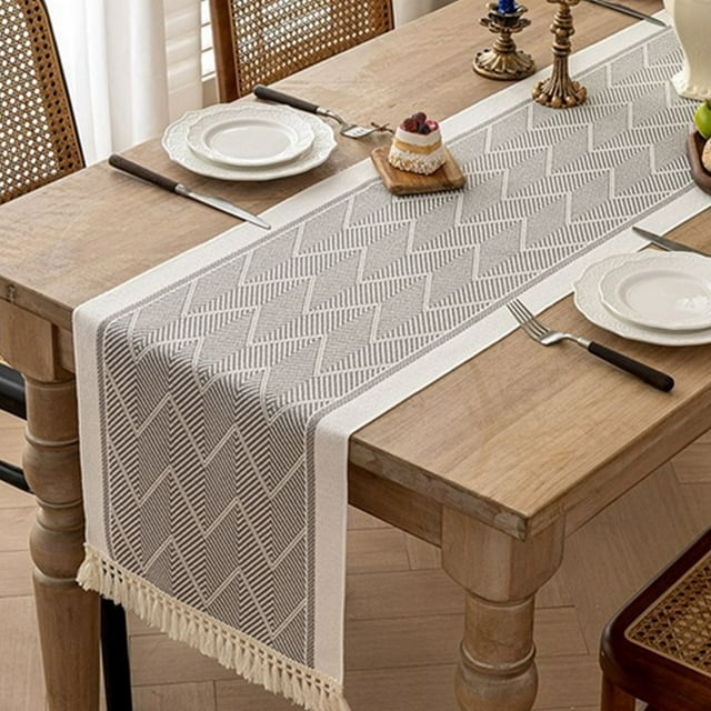 Maplenight Scandinavian Minimalist Table Runner - Waterproof Dining Table Runners - Rustic Dining Kitchen Centerpiece Decor - Macrame Woven Coffee Table Runner for Dresser Scarf Home Decor Gray