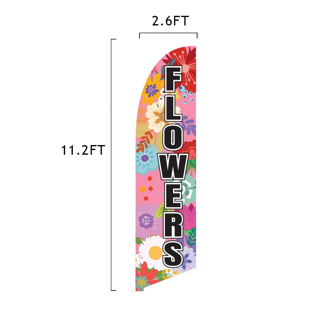 Vispronet Flowers Feather Flag, 2.6ft x 11.2ft, Advertising Flag, Flag Only