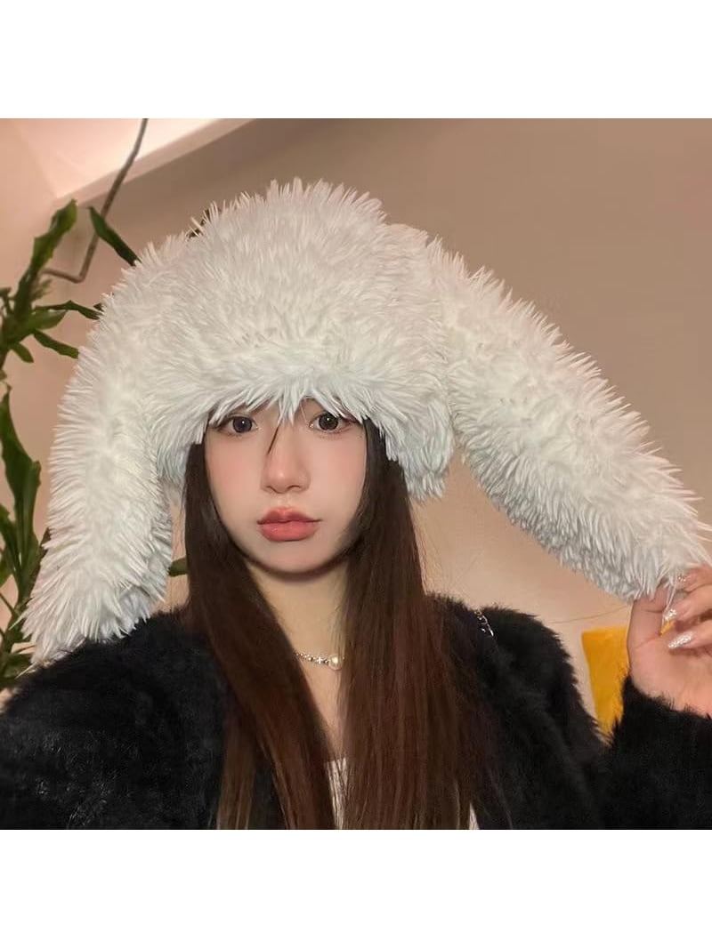 Slouphy 2026 New Cute Long Bunny Ear Plush Hat,Winter Warm Slouchy Skull Cap ...