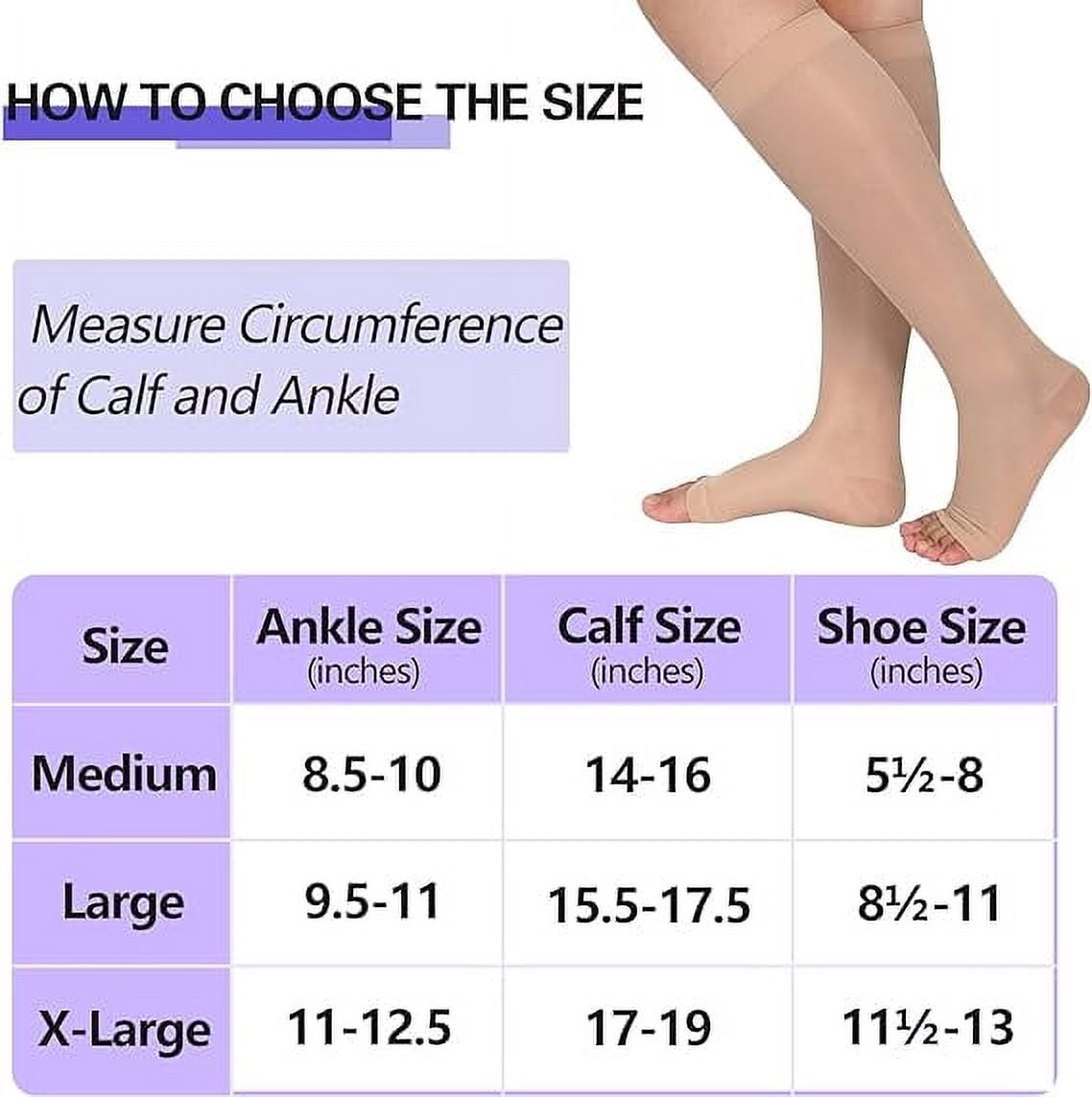 Wukang Open Toe Sheer Compression Stockings for Women, 15-20 mmHg Knee High Circulation Support Stockings, Graduated Medical Compression Socks for Travel, Flight