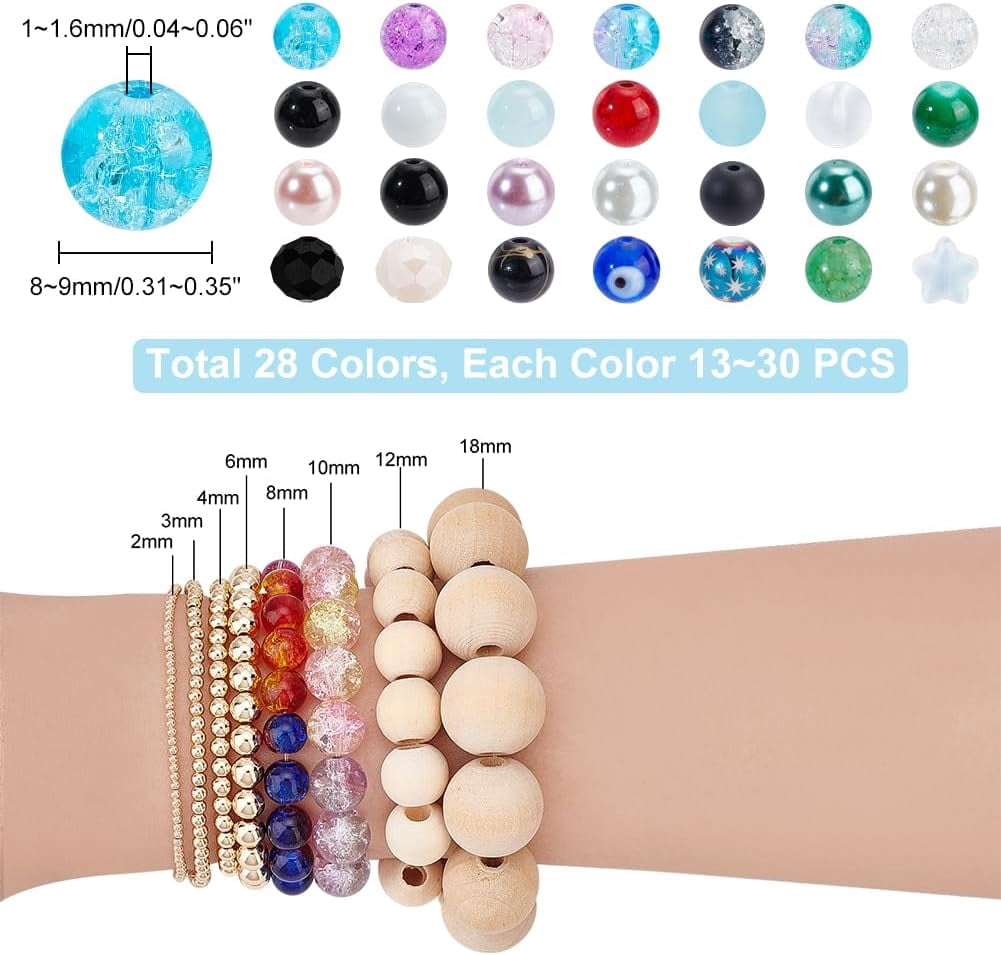 389pcs 8mm Glass Beads 28 Styles Black Bracelet Beads Beads Loose Beads Spacers DIY
