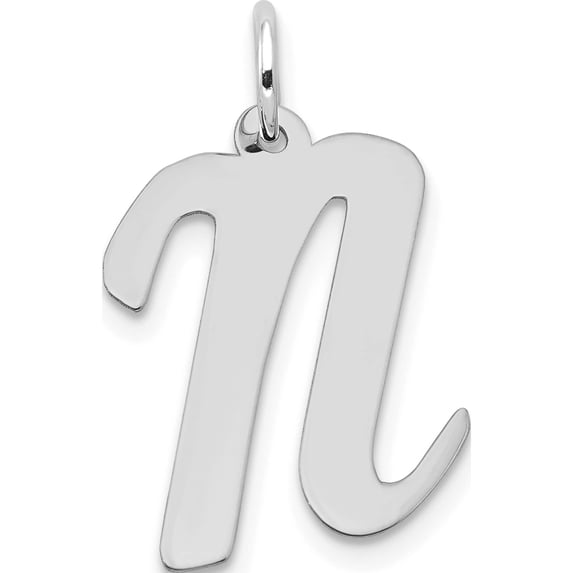 14K White Gold Large Script Letter N Initial Charm Made In United States yc663n