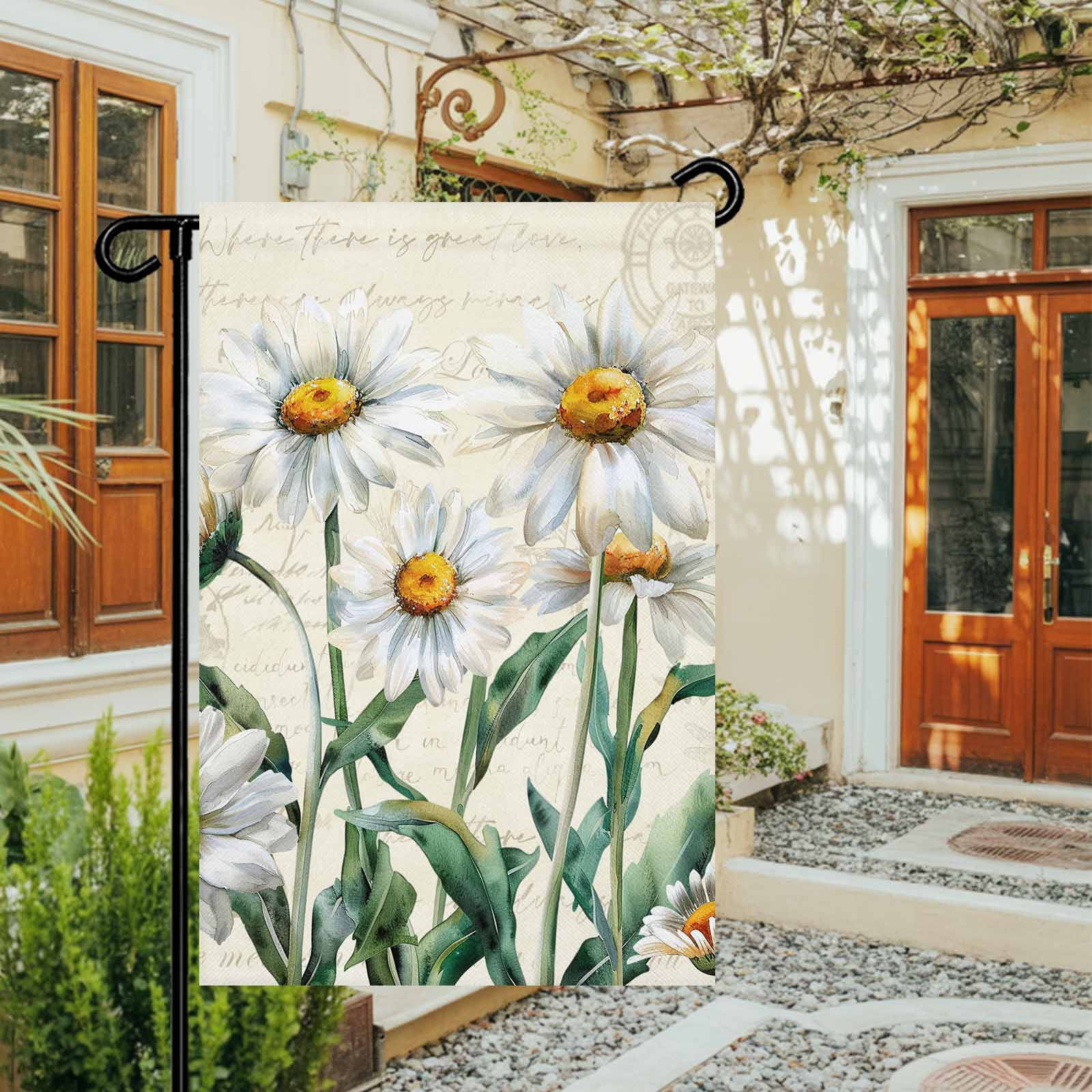 Garden Flag Double-Side Printed House Flag Daisy Floral Yard Flag Farmhouse Vintage Flower Welcome Banner Decor Outdoor Holiday Decorations 28*40in
