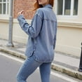 thumbnail image 4 of Jean Jackets for Women Trendy Button Up Denim Shirt Jacket Long Sleeve Split Casual Loose Fit Fashion Clothes with Pockets (M, Light Blue), 4 of 8