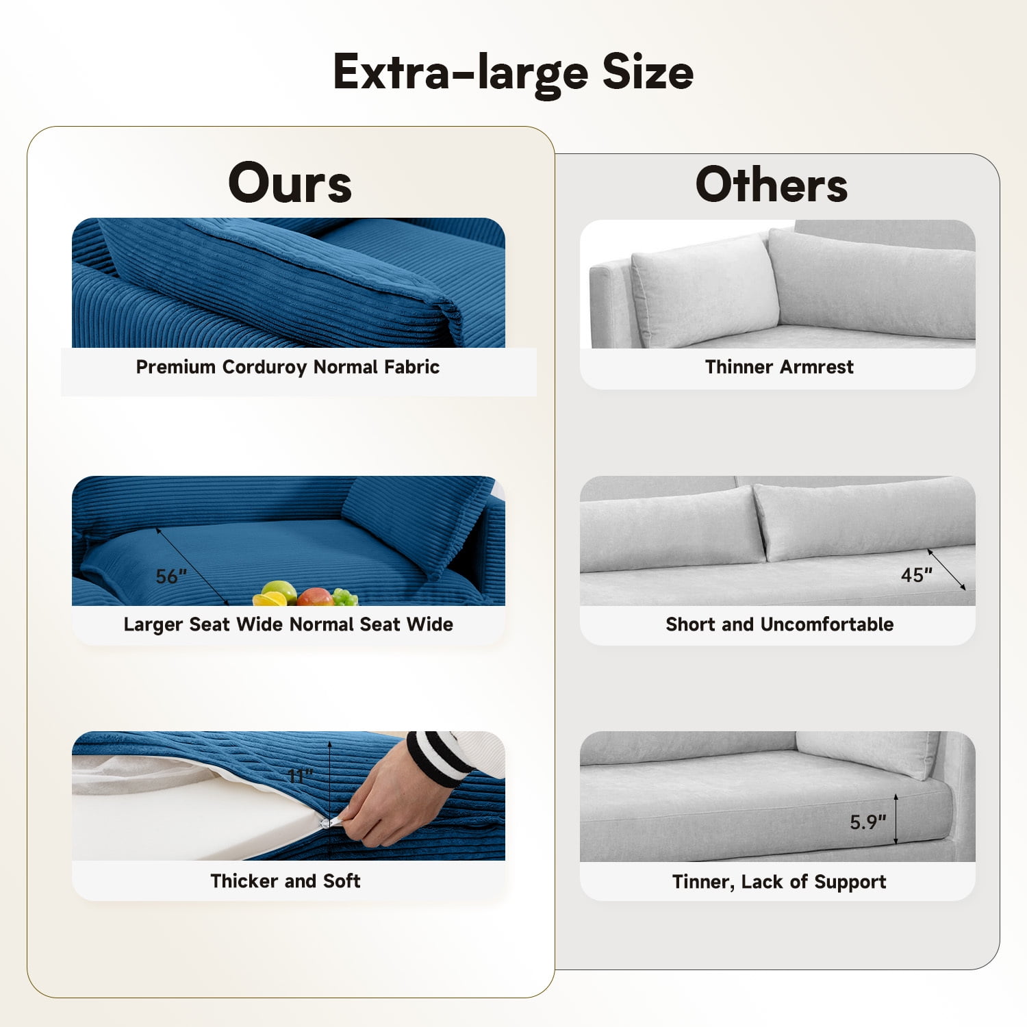 JUSTLET 76.8" Loveseat Sofa for Living Room, Modern 2 Seater Corduroy Sofa Couch for Bedroom Office, Navy