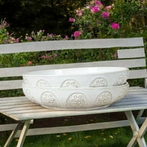 Artena 50oz Pasta Bowls Set of 2, Large Ceramic Salad & Soup Bowls, 9.75" Shallow Dinner Plates - Embossed Design, Microwave & Dishwasher Safe, Pinwheel Flower