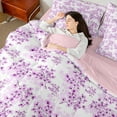 thumbnail image 4 of Manfei Cherry Blossom 7-Piece Twin Bedding Sets,Japanese Flower Bedding Comforter Set,Purple White Breathable Sheet Sets,Breathable Floral Bedroom Decorative,Reversible, 4 of 7