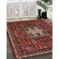 thumbnail image 2 of Ahgly Tapis Rond Intérieur Moderne Mi-Siècle Rouge Cramoisi Oriental, 6 Pieds Rond, 2 of 6