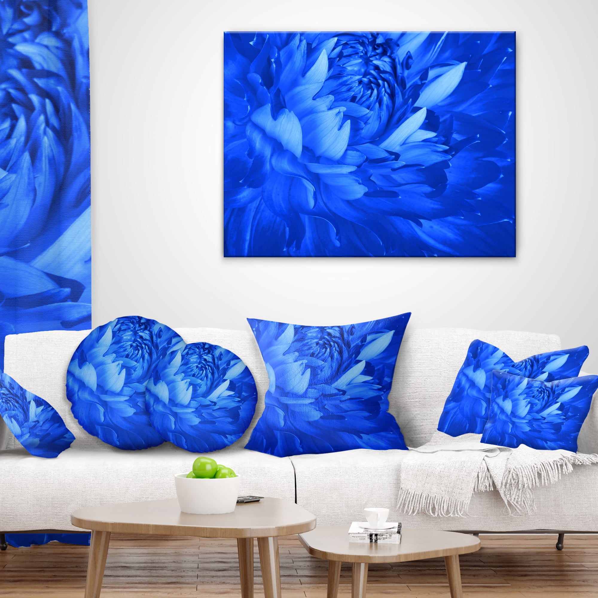 Designart Bright Blue Flower Petals - Floral Throw Pillow - 18x18